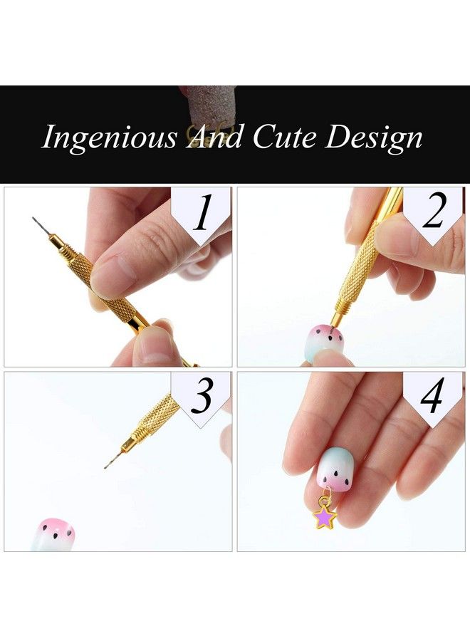 Honoson 113 Pieces Dangle Nail Piercing Charms Set Nail Art Piercing Tool Hand Drill And Colored Hearts Stars Rings Jewelry Rings For Tips Acrylic Gels Decorations Colored Hearts And Stars (Chic Color)  - Image 4