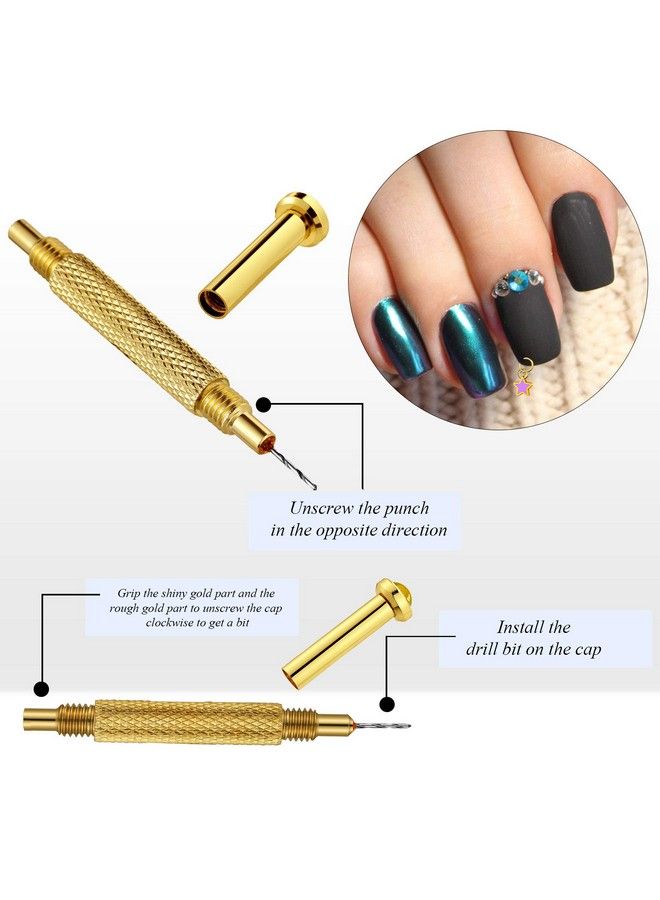 Honoson 113 Pieces Dangle Nail Piercing Charms Set Nail Art Piercing Tool Hand Drill And Colored Hearts Stars Rings Jewelry Rings For Tips Acrylic Gels Decorations Colored Hearts And Stars (Chic Color)  - Image 5