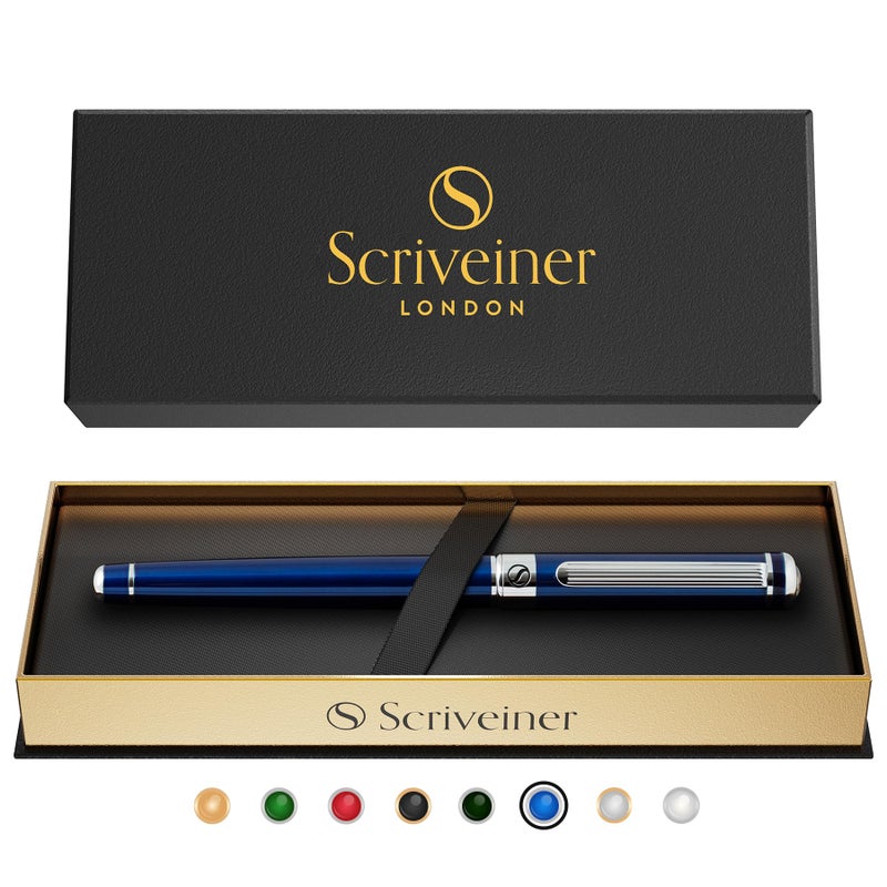 Scriveiner Midnight Blue Rollerball Pen - Stunning Blue Lacquer Luxury Pen, Chrome Finish, Schmidt Ink Refills, Men & Women, Professional, Executive Office, Nice Pen - Image 1