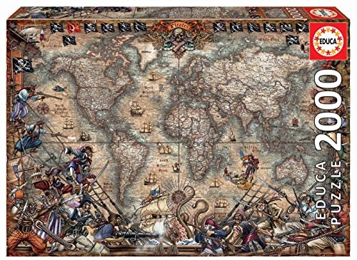 Educa Pirates Map 2000 Piece Jigsaw Puzzle Puzzle Glue Included Completed Image Measures 3775 x 2675 Ages 14 18008 - Image 1