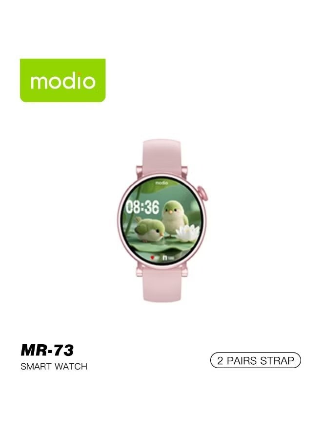 modio MR-73 Kids Smart Watch with Bluetooth Calling, SOS Safety Alert, Built-in Games, Fitness Tracker, Dual Color Straps, Interactive Learning, Pink – Fun Watch for Children - Image 2
