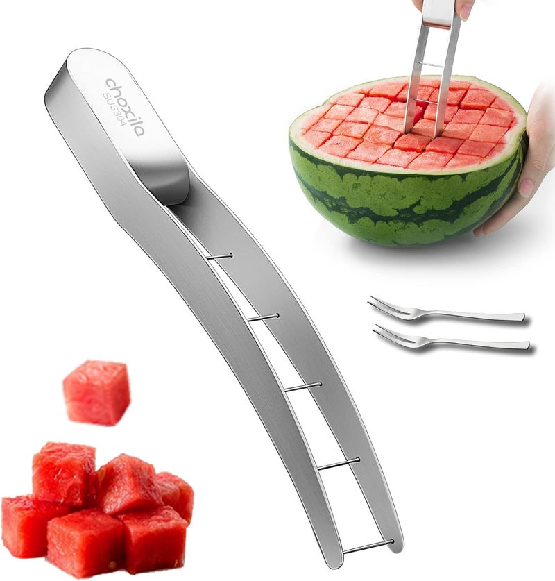choxila Watermelon Slicer ,Stainless Steel Watermelon Cutter Cool Watermelon Knife Fun Watermelon Cutting Tool with 2PCS Forks - Image 1