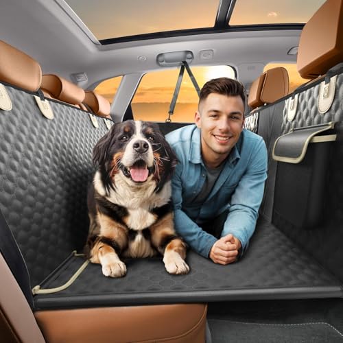 SHARLOVY Back Seat Extender for Dogs Heavy Duty Dog Car Seat Cover for Back Seat and Aggressive Chewer Large Hard Bottom Seat Cover for Dogs Dog Hammock for Car Travel Pet Bed for Car SUV Truck