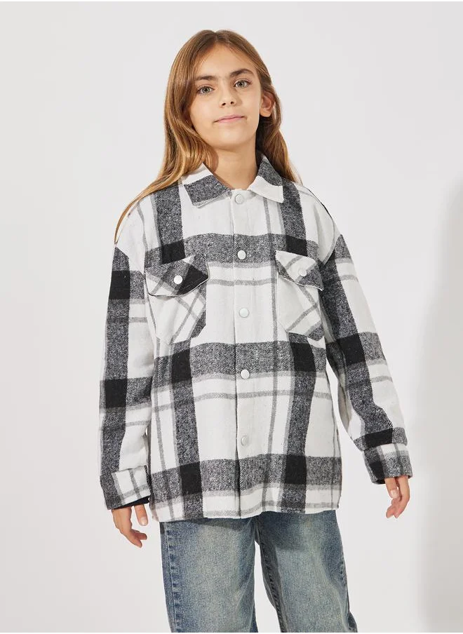 Styli Button Pocket Front Checked Shacket