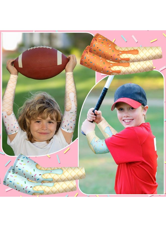 Newcotte 12 Pairs Arm Sleeves for Kids Compression Football Baseball Arm Sleeve Youth UV Protection Breathable Cooling Sleeve (4-8 Years,Pastel Ice Cream) - Image 2