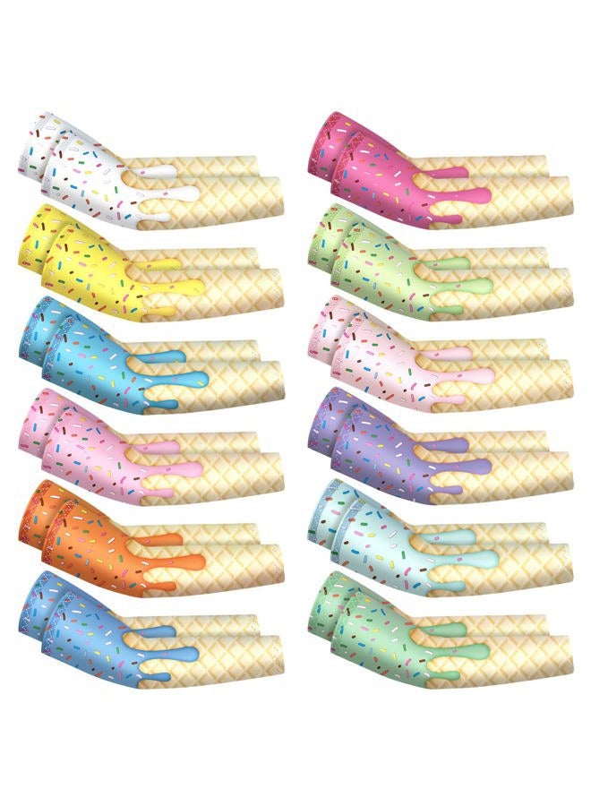 Newcotte 12 Pairs Arm Sleeves for Kids Compression Football Baseball Arm Sleeve Youth UV Protection Breathable Cooling Sleeve (4-8 Years,Pastel Ice Cream) - Image 1