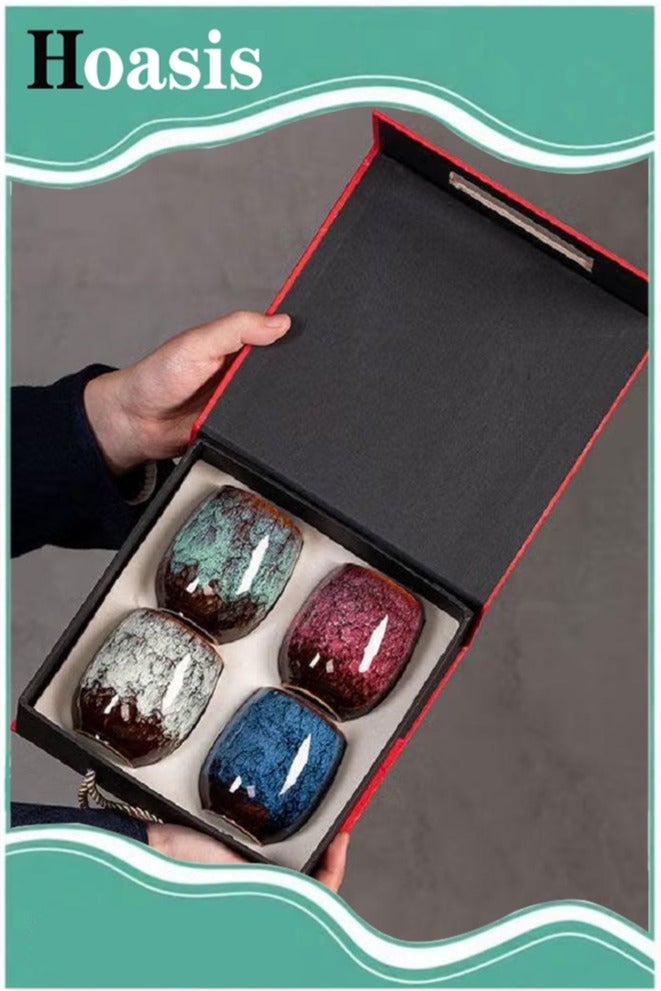 Hoasis 4 Piece Ceramic Tea cup, Double Walled Espresso Coffee Cup, Porcelain Tea Cup Set,175 ml,4 Colors - Image 1