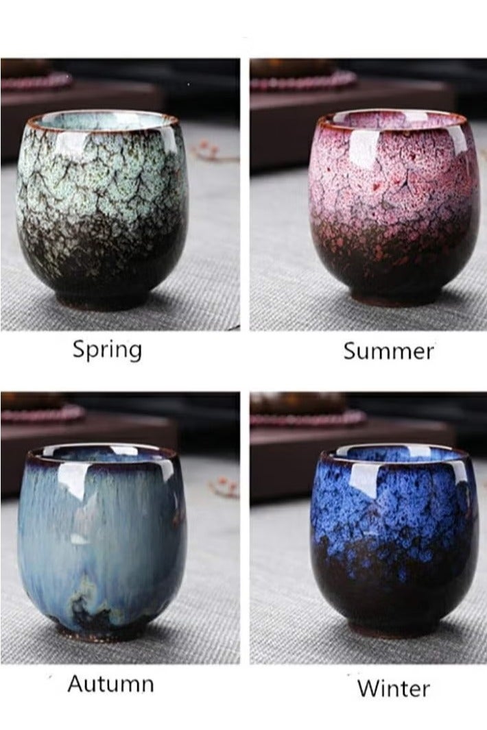 Hoasis 4 Piece Ceramic Tea cup, Double Walled Espresso Coffee Cup, Porcelain Tea Cup Set,175 ml,4 Colors - Image 3