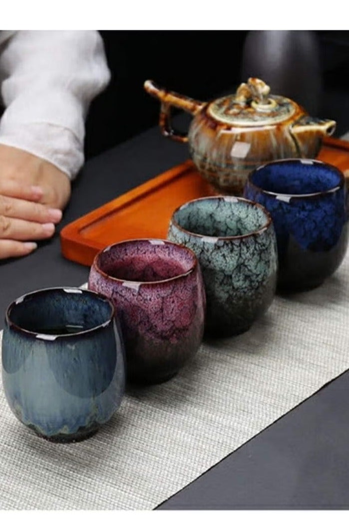 Hoasis 4 Piece Ceramic Tea cup, Double Walled Espresso Coffee Cup, Porcelain Tea Cup Set,175 ml,4 Colors - Image 4