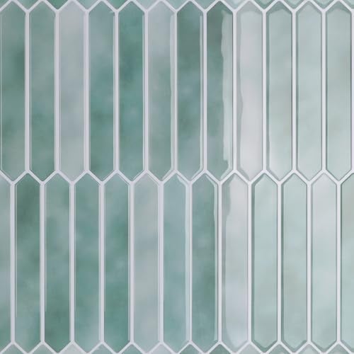 CRE8TIVE 16 Sheets Green Long Hexagon Tile Kitchen Backsplash Tiles Peel and Stick Backsplash for Bathroom Waterproof Self Adhesive Back Splash Stick on Tile for Laundry Room Shower Wall Tiles 12x12 - Image 1