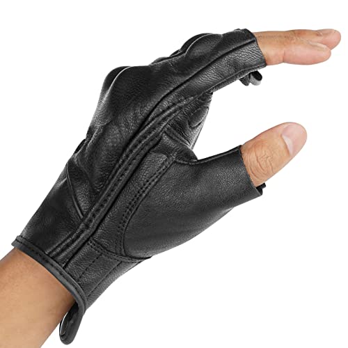 Sibewora Motorcycle Gloves Leather Motor Riding Gloves Half Finger for Men Fingerless Gloves (XL) - Image 3