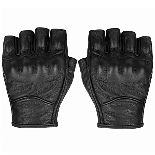 Sibewora Motorcycle Gloves Leather Motor Riding Gloves Half Finger for Men Fingerless Gloves (XL) - Image 1