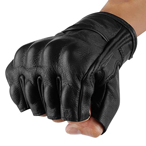Sibewora Motorcycle Gloves Leather Motor Riding Gloves Half Finger for Men Fingerless Gloves (XL) - Image 2