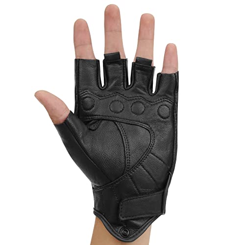 Sibewora Motorcycle Gloves Leather Motor Riding Gloves Half Finger for Men Fingerless Gloves (XL) - Image 5