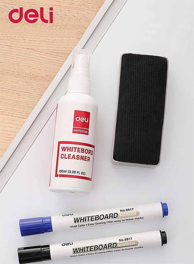 Deli White Board Marker With Duster Cleaner and Cleaner Liquid 4 Pcs - Image 3