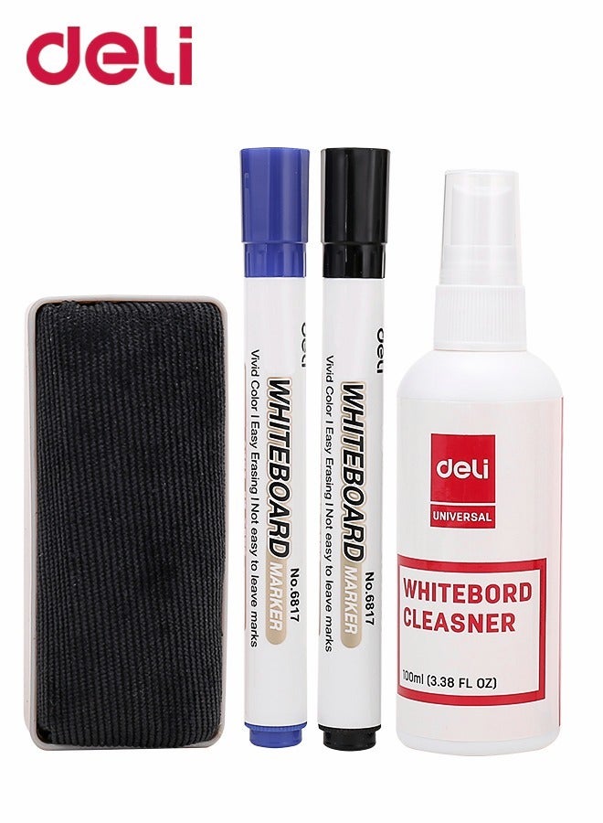 Deli White Board Marker With Duster Cleaner and Cleaner Liquid 4 Pcs - Image 4