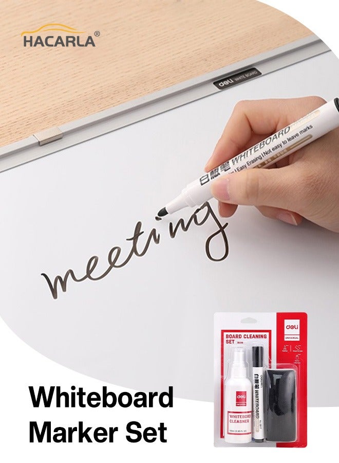 Deli White Board Marker With Duster Cleaner and Cleaner Liquid 4 Pcs - Image 2