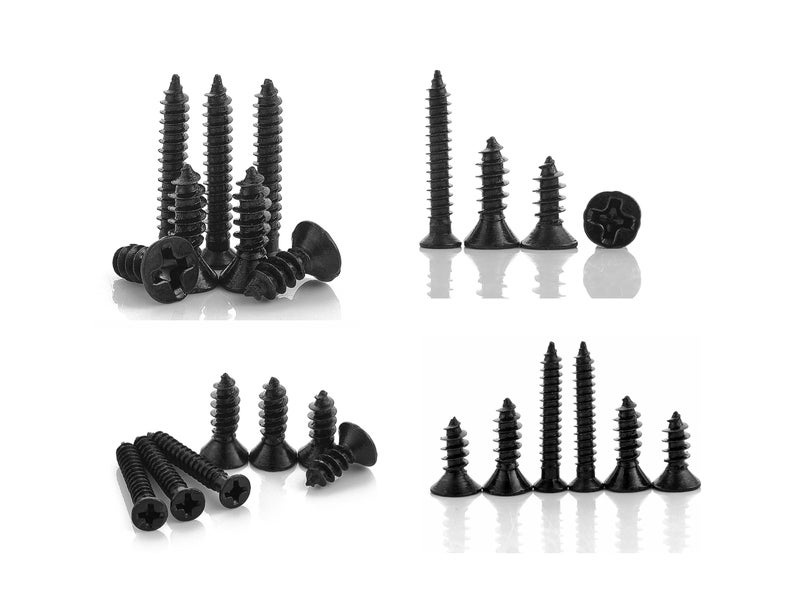 LBY 900pcs M1.7 M2 M2.3 x 5mm / 8mm/ 12mm Flat Head Self-Tapping Sheetmetal Screw Assortment Kit, Mini Wood Screws, 9 Sizes, Carbon Steel (Black) - Image 3