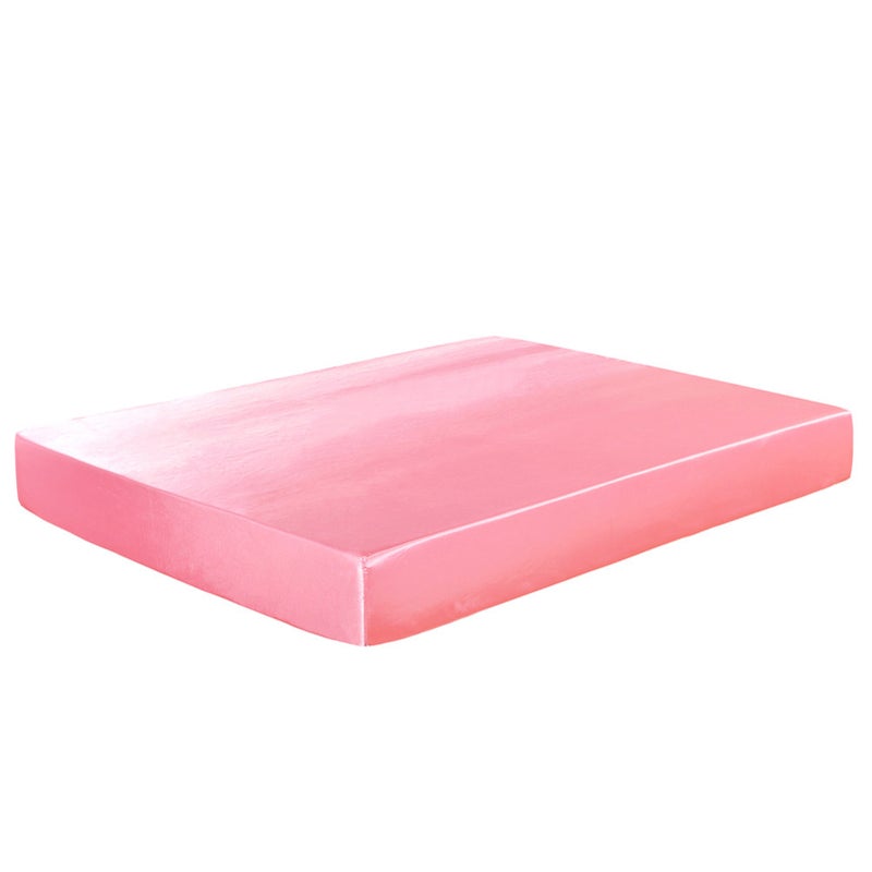Well-made Soft Silk-like Polyester Fitted Sheet Fitted Cover Silky Smooth Bed Cover Fitted Elastic(Twin,Pink) - Image 1