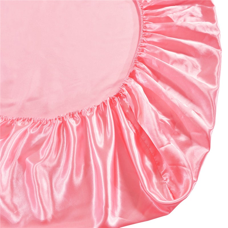 Well-made Soft Silk-like Polyester Fitted Sheet Fitted Cover Silky Smooth Bed Cover Fitted Elastic(Twin,Pink) - Image 4