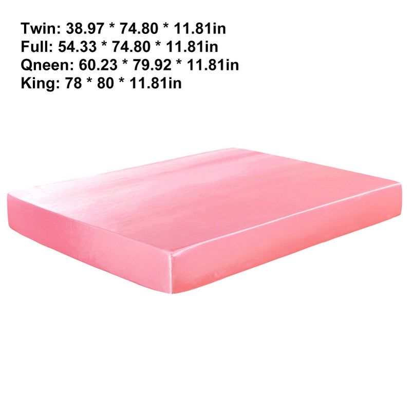 Well-made Soft Silk-like Polyester Fitted Sheet Fitted Cover Silky Smooth Bed Cover Fitted Elastic(Twin,Pink) - Image 2