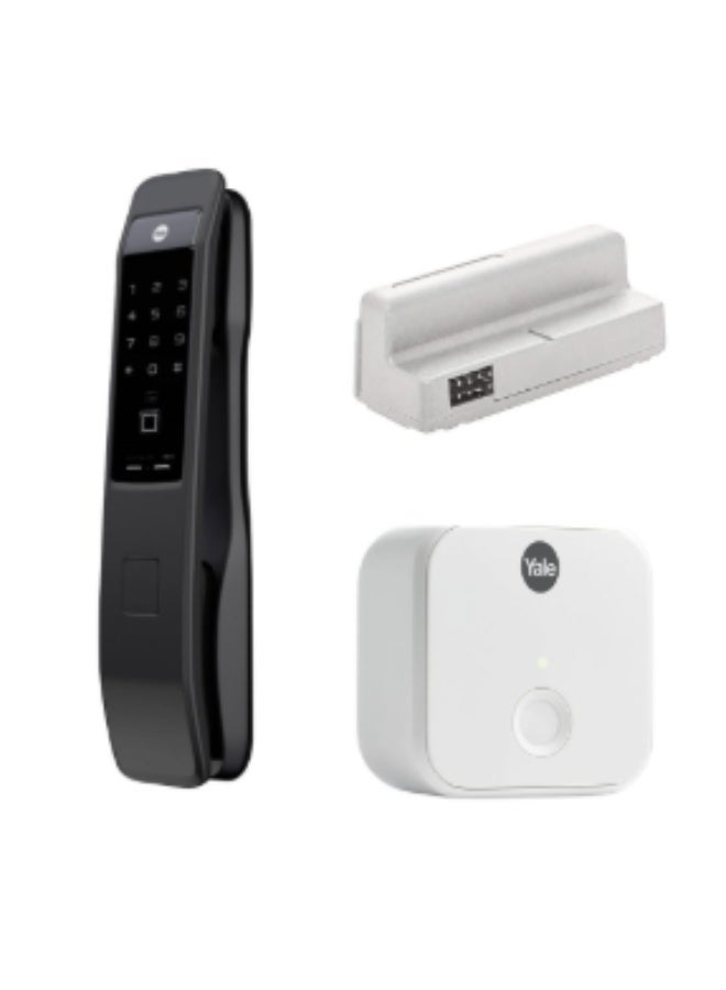 ييل قفل ذكي YMI70A للدفع والسحب _أسود_ (يشمل Yale Access BLE + Yale Access Bridge) - Image 1
