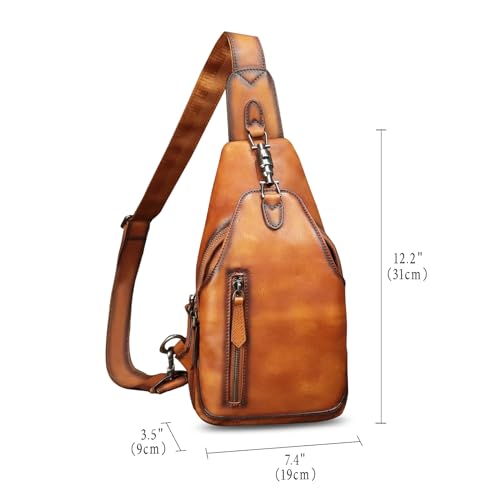 IVTG Genuine Leather Sling Bag for Men Women Crossbody Bag Chest Bag Sling Backpack Purses Hiking Sports Travel Daypack (Brown) - Image 5