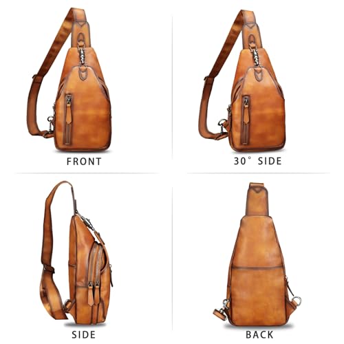 IVTG Genuine Leather Sling Bag for Men Women Crossbody Bag Chest Bag Sling Backpack Purses Hiking Sports Travel Daypack (Brown) - Image 4