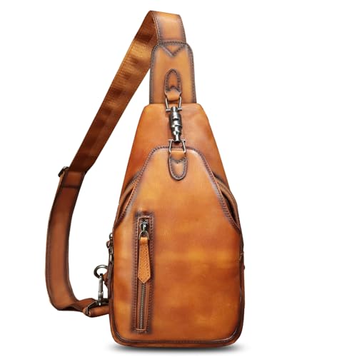 IVTG Genuine Leather Sling Bag for Men Women Crossbody Bag Chest Bag Sling Backpack Purses Hiking Sports Travel Daypack (Brown) - Image 2