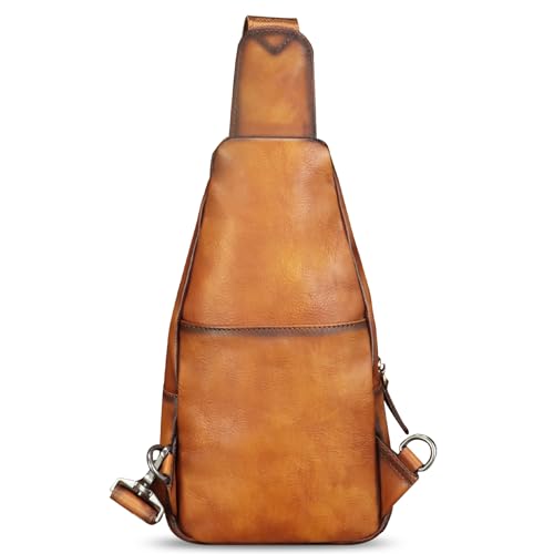 IVTG Genuine Leather Sling Bag for Men Women Crossbody Bag Chest Bag Sling Backpack Purses Hiking Sports Travel Daypack (Brown) - Image 3
