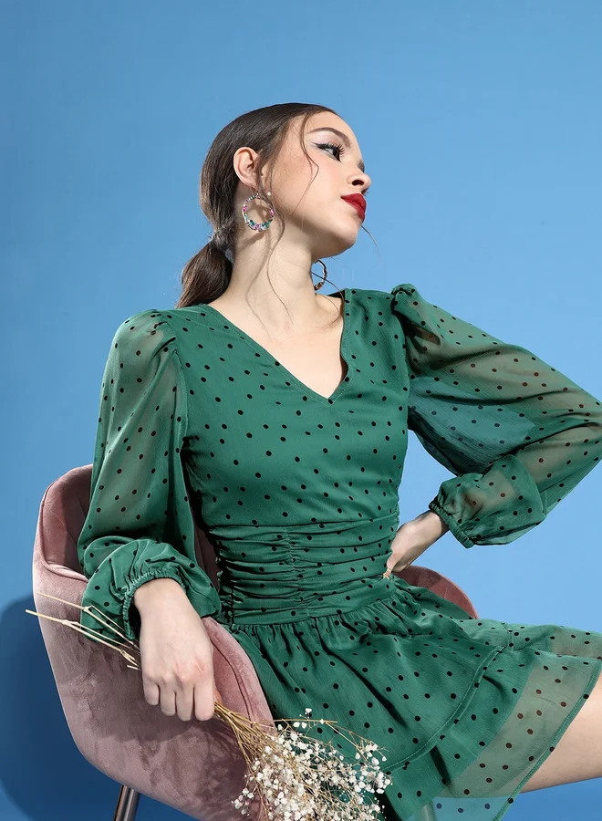 STREET 9 STREET 9 Green Polka Dot Layered Mini Dress