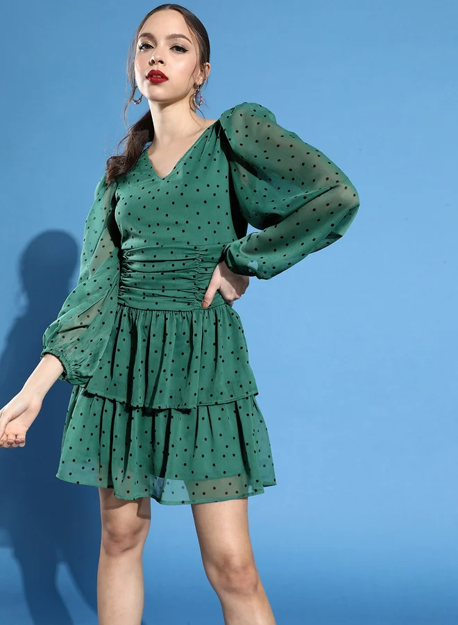 STREET 9 STREET 9 Green Polka Dot Layered Mini Dress