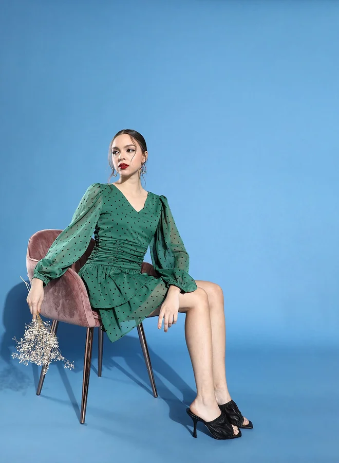STREET 9 STREET 9 Green Polka Dot Layered Mini Dress
