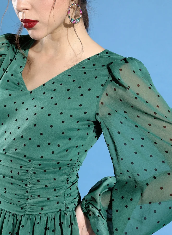 STREET 9 STREET 9 Green Polka Dot Layered Mini Dress