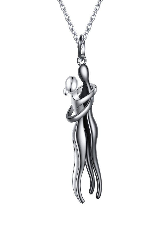 FLYOW Hug Couple Necklace S925 Sterling Silver Hugging Necklace Anniversary Jewelry for Him and Her,Lover Valentines day gift, 30 mm pendant height, 45.72 cm chain length, Sterling Silver, No Gemstone - Image 1
