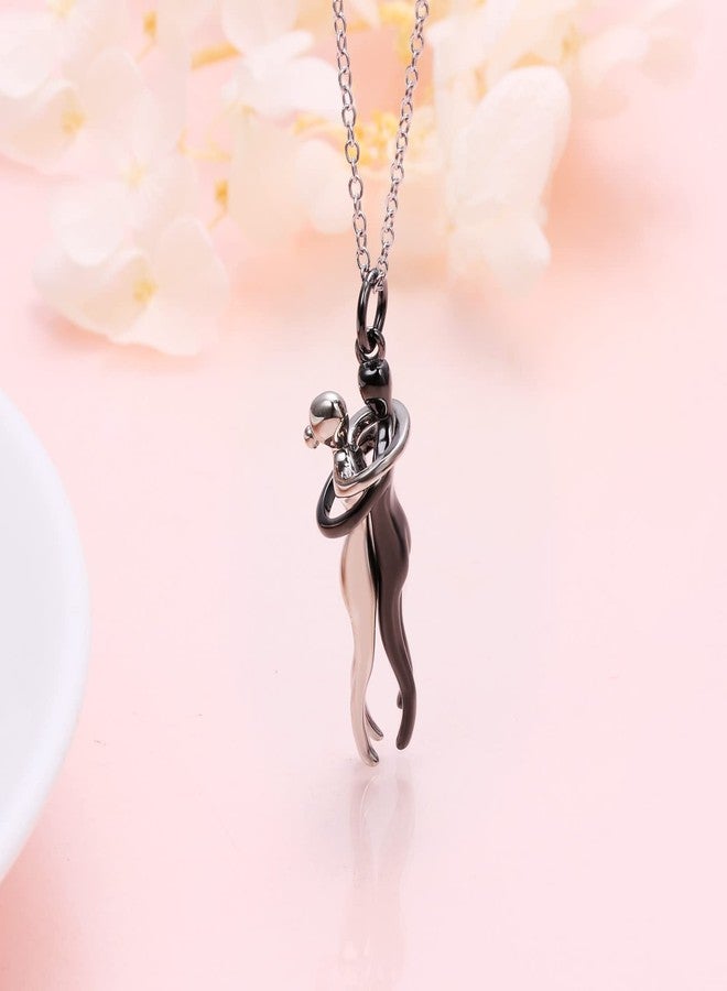 FLYOW Hug Couple Necklace S925 Sterling Silver Hugging Necklace Anniversary Jewelry for Him and Her,Lover Valentines day gift, 30 mm pendant height, 45.72 cm chain length, Sterling Silver, No Gemstone - Image 2