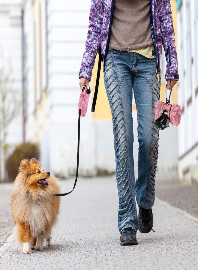 LEIFIDE 2 Pack Rhinestone Retractable Dog Leash and Bag Holder Set Pink Bling Bone Shaped Pet Waste Bags Dispenser with Metal Clip Heavy Duty Dog Leash for Most Puppy - Image 5