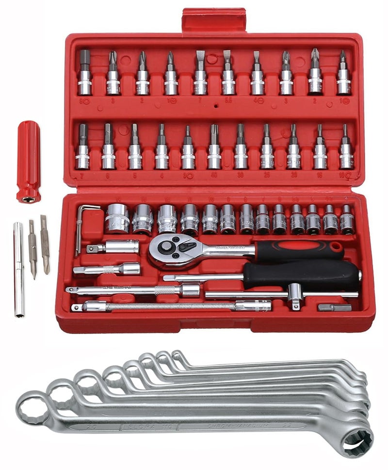 Digital Craft Digital Craft Hand Tool Kit Car Ratchet Wrench Assembly Tool Household Repair Tools Automotive Set Socket Set 46Pc4 In 1 Screw Driver8Pc Ring Spanner Set  - Image 1