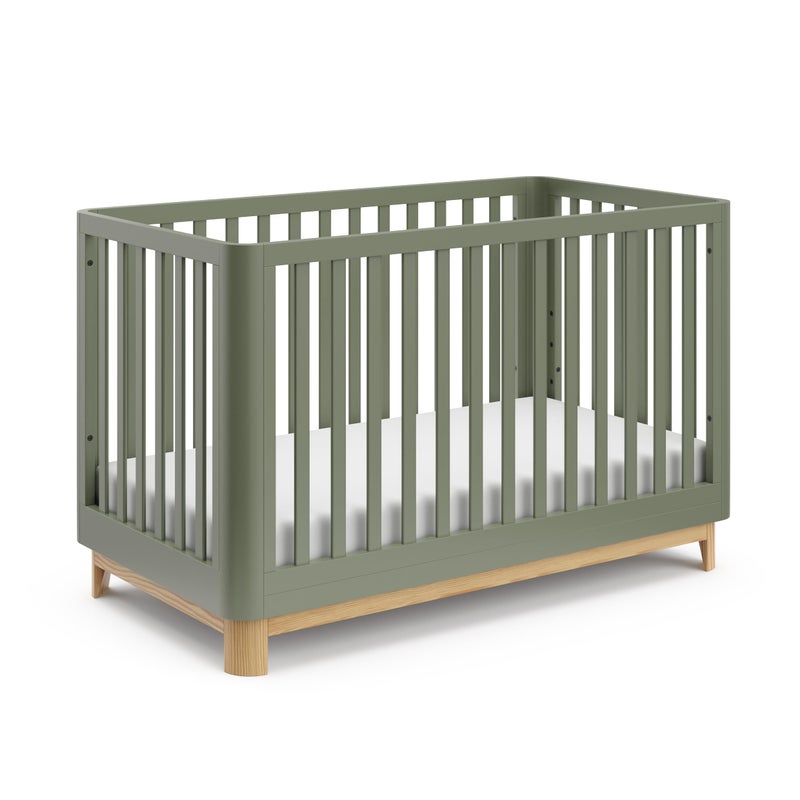 Storkcraft Santos Convertible Crib Olive Natural GREENGUARD Gold Certified Fits Standard Crib Mattress Converts to Toddler Bed and Daybed 4 Adjustable Mattress Heights Rounded Edges