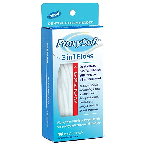 ProxySoft 3-in-1 Dental Floss for Optimal Teeth Flossing​- 1 Pack Pre-Cut Ortho Floss Threaders for Braces, Tight Spaces, Bridges, Implants with Built-in Soft Proxy Brush and Stiff Threader Flosser - Image 1