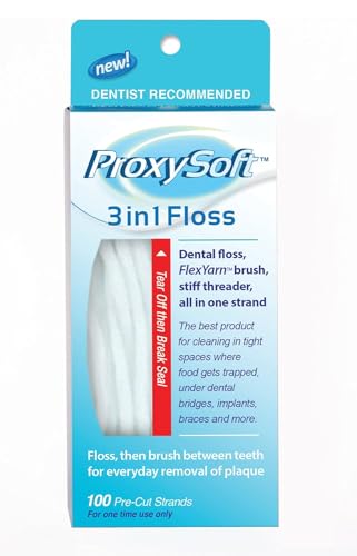 ProxySoft 3-in-1 Dental Floss for Optimal Teeth Flossing​- 1 Pack Pre-Cut Ortho Floss Threaders for Braces, Tight Spaces, Bridges, Implants with Built-in Soft Proxy Brush and Stiff Threader Flosser - Image 3