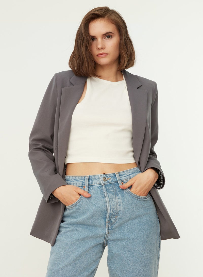 trendyol Gray Regular Lining Detailed Woven Blazer Jacket TWOAW20CE0316 - Image 5