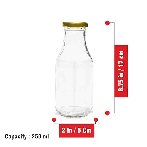 Pure Source India Glass Milk and Juice Storage Bottle with Leak-Proof,Beverage Glasses with Air Tight Lid (Gold) (250 ml) (6 PCS) - Image 3