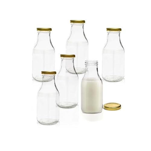 Pure Source India Glass Milk and Juice Storage Bottle with Leak-Proof,Beverage Glasses with Air Tight Lid (Gold) (250 ml) (6 PCS) - Image 1