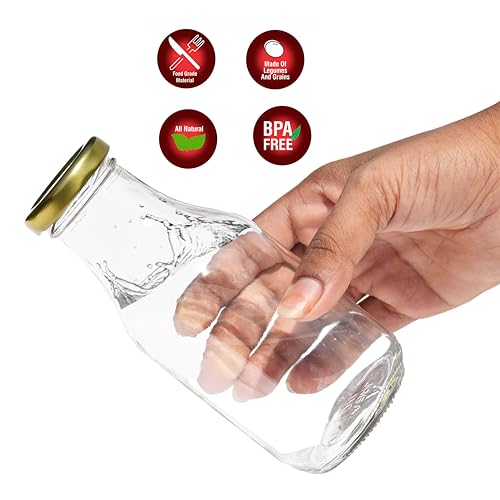 Pure Source India Glass Milk and Juice Storage Bottle with Leak-Proof,Beverage Glasses with Air Tight Lid (Gold) (250 ml) (6 PCS) - Image 5