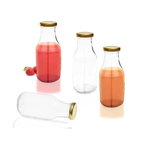 Pure Source India Glass Milk and Juice Storage Bottle with Leak-Proof,Beverage Glasses with Air Tight Lid (Gold) (250 ml) (6 PCS) - Image 4
