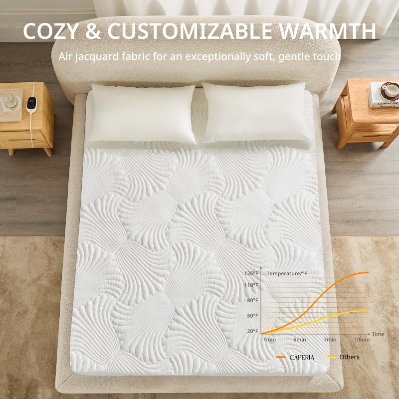 Caperia Heated Mattress Pad Twin, Electric Mattress Pad Bed Warmer with 9 Heat Settings, Memory Function, 1-12 Hours Auto Off, Deep Pocket, Machine Washable, 39"x 75" - Image 2