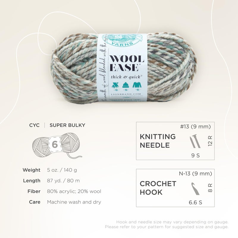 Lion Brand Yarn Wool-Ease Thick & Quick Yarn, Soft and Bulky Yarn for Knitting, Crocheting, and Crafting, 1 Skein, Seaglass - Image 4