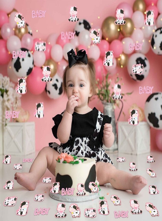 Cheereveal 200 قطعة من قصاصات ورقية على شكل بقرة لحفلات استقبال المولود الجديد، زينة لحفلات استقبال المولود الجديد للبنات باللون الوردي، قصاصات ورقية مطبوعة بنقشة بقرة لتزيين الطاولات، لوازم حفلات مستوحاة من حيوانات المزرعة - Image 4