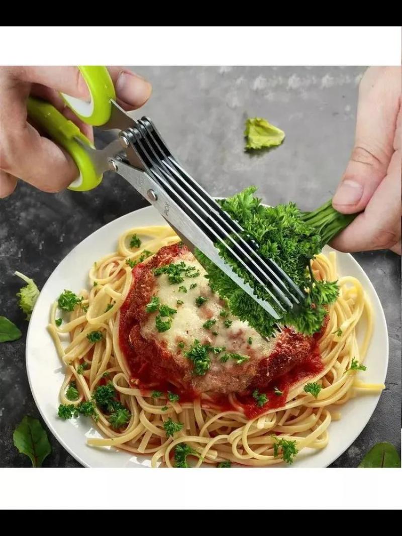 Stainless Steel Kitchen Scissors - 5 Sharp Blades Herb Cutter for Efficient Chopping - Non-slip ABS Ergonomic Handle Multipurpose Scissors for Kitchen Food Preparation - Image 4